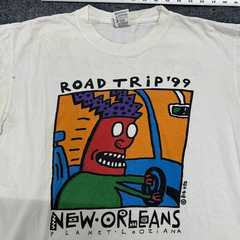 Anvil T-Shirt Mens Size L White Road Trip 99 New Orleans Big Hed Graphic